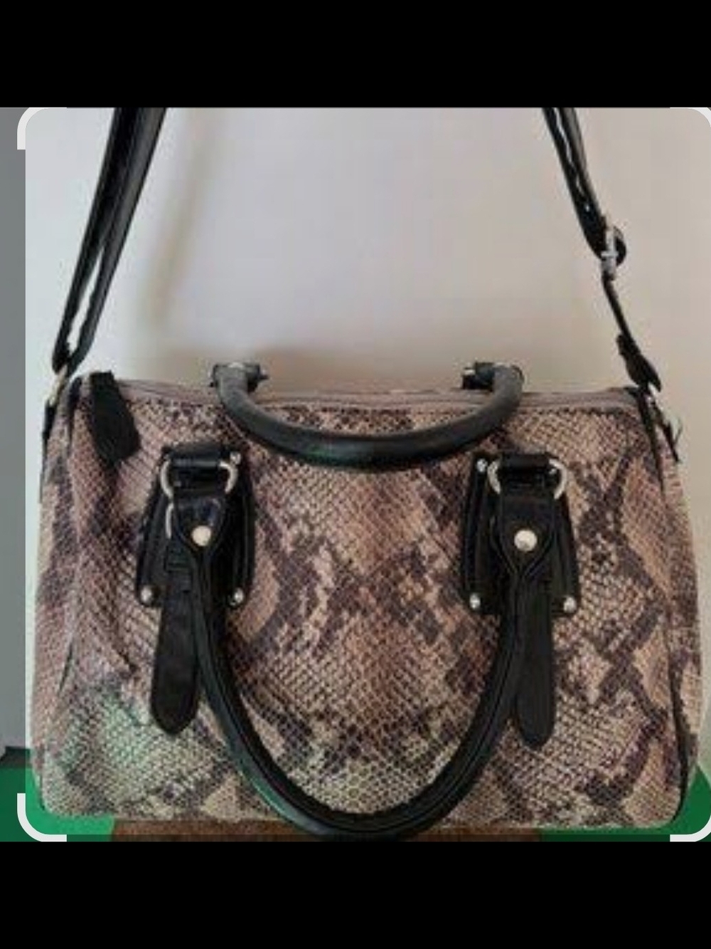 Mossimo Brown Beige Snake-Print Satchel with Black Handles